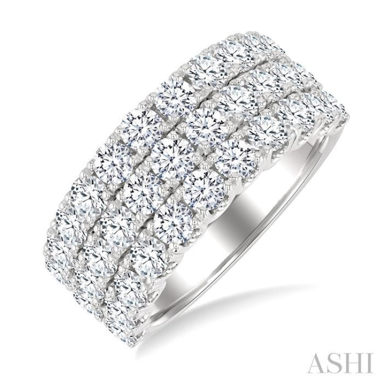 3 Ctw Triple Row Round Cut Diamond Wide Wedding Band in 14K White Gold