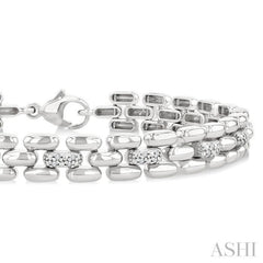 1/6 Ctw Bold Panther Link Round Cut Diamond Fashion Bracelet in Sterling Silver
