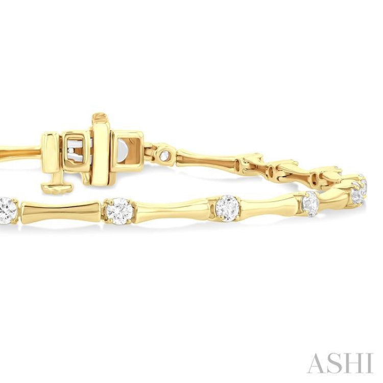 1 Ctw Bamboo Internodes Round Cut Diamond Fashion Bracelet in 14K Yellow Gold