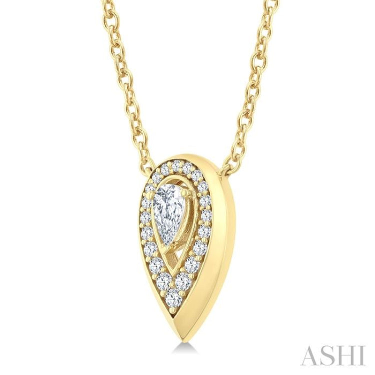 1/3 Ctw Open Window Pear and Round Cut Diamond Fashion Pendant With Chain in 14K Yellow Gold