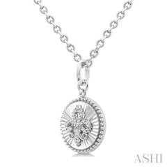 1/10 Ctw Round fluted medallion Round Cut Diamond Fleur-De-Lis Pendant With Chain in Sterling Silver