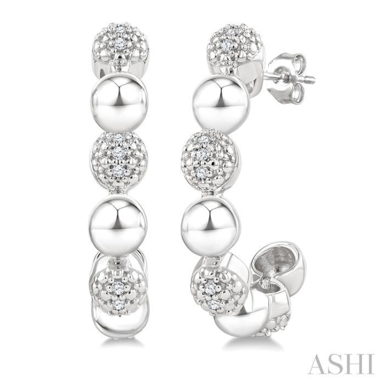 5 MM Bold Bead and 1/10 Ctw Round Cut Diamond Fashion Half Hoop Earrings in Sterling Silver