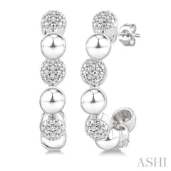 5 MM Bold Bead and 1/10 Ctw Round Cut Diamond Fashion Half Hoop Earrings in Sterling Silver