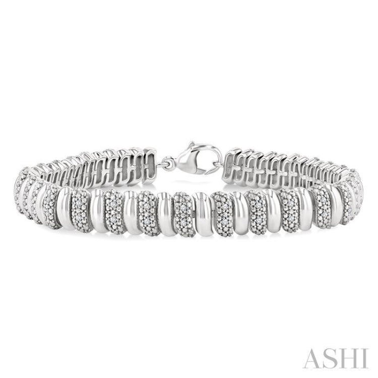 1/6 Ctw Bold Wide Ribbed Round Cut Diamond Fashion Bracelet in Sterling Silver