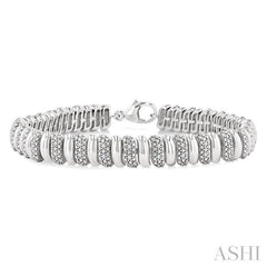1/6 Ctw Bold Wide Ribbed Round Cut Diamond Fashion Bracelet in Sterling Silver