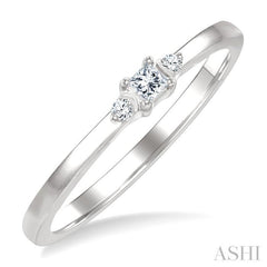 1/10 Ctw Three Stone Princess and Round Cut Diamond Petite Fashion Ring in 10K White Gold