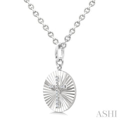 1/10 Ctw Round Fluted Medallion Round Cut Diamond Cross Pendant With Chain in Sterling Silver