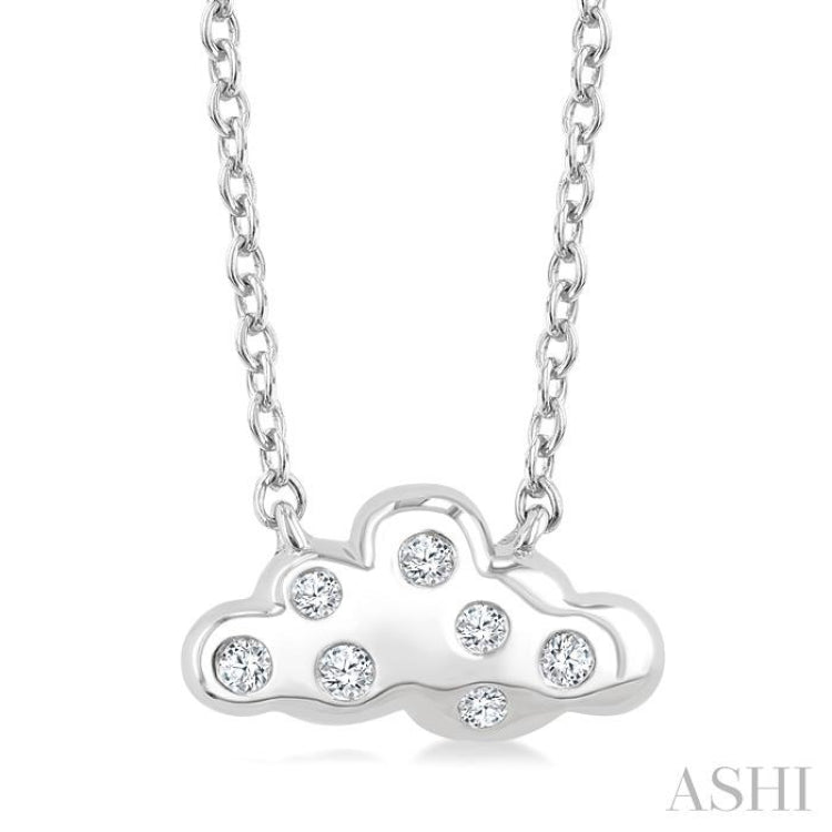 1/20 Ctw Cloud Round Cut Diamond Petite Fashion Pendant With Chain in 10K White Gold