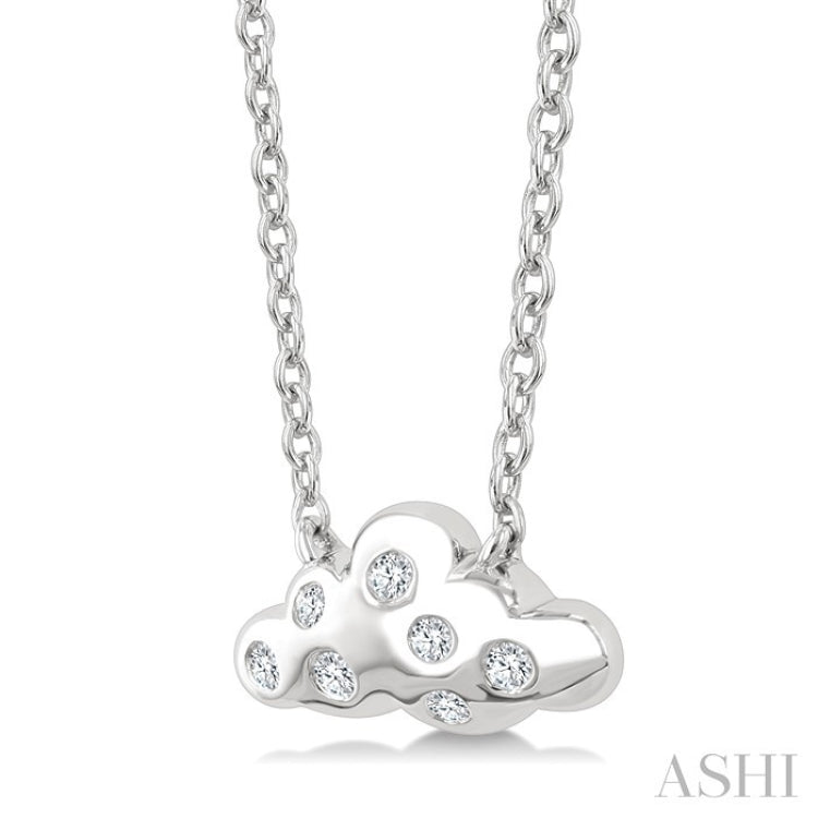 1/20 Ctw Cloud Round Cut Diamond Petite Fashion Pendant With Chain in 10K White Gold