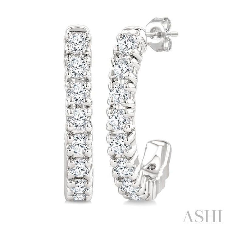 1/4 Ctw Petite Round Cut Diamond Fashion Half Hoop Earrings in 10K White Gold