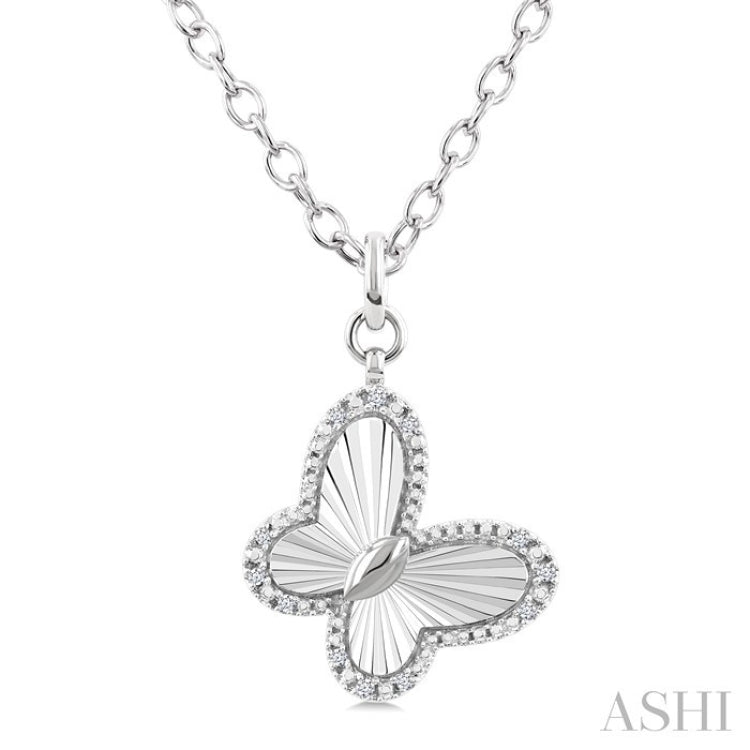 1/10 Ctw Butterfly Fluted Medallion Round Cut Diamond Pendant With Chain in Sterling Silver