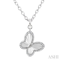 1/10 Ctw Butterfly Fluted Medallion Round Cut Diamond Pendant With Chain in Sterling Silver
