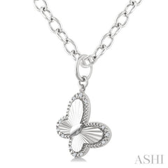 1/10 Ctw Butterfly Fluted Medallion Round Cut Diamond Pendant With Chain in Sterling Silver