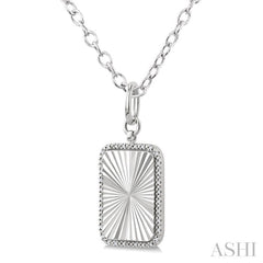 1/10 Ctw Rectangular Fluted Medallion Round Cut Diamond Pendant With Chain in Sterling Silver