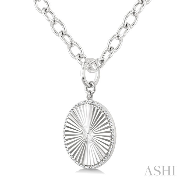 1/10 Ctw Round Fluted Medallion Round Cut Diamond Pendant With Chain in Sterling Silver