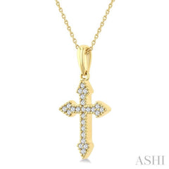 1/8 Ctw Round Cut Diamond Cross Petite Pendant With Chain in 10K Yellow Gold