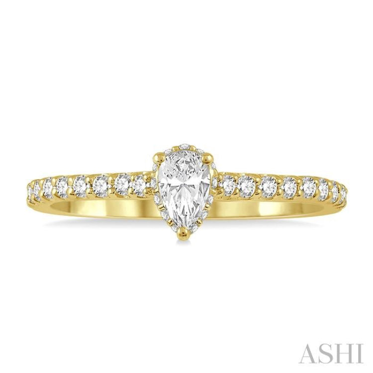 1/5 Ctw Pear Shape Round Cut Diamond Semi-Mount Engagement Ring in 14K Yellow Gold