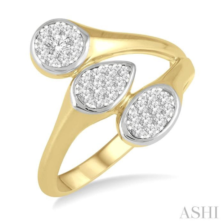 1/3 Ctw Lovebright Interlocked Mixed Shape Mounts Round Cut Diamond Fashion Ring in 10K Yellow and White Gold