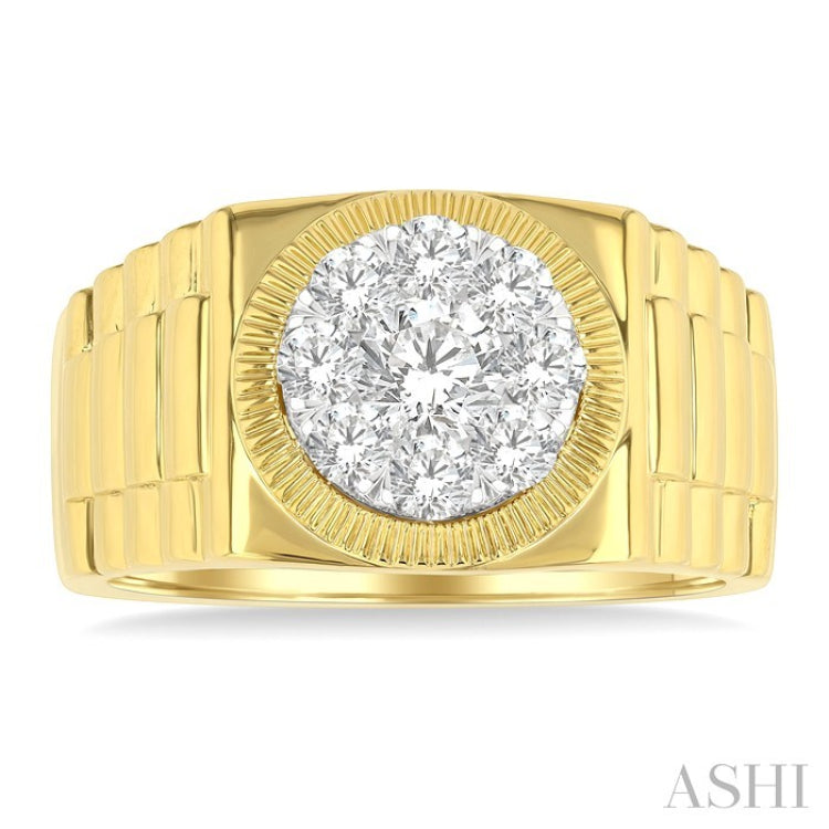 1 Ctw Flat Top Lovebright Round Cut Diamond Men's Ring in 10K Yellow and White Gold