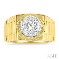 1 Ctw Flat Top Lovebright Round Cut Diamond Men's Ring in 10K Yellow and White Gold