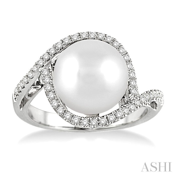 11 MM Cultured Pearl and 1/3 Ctw Round Cut Diamond Ring in 14K White Gold