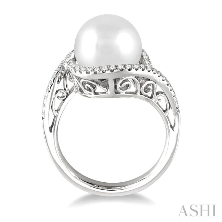 11 MM Cultured Pearl and 1/3 Ctw Round Cut Diamond Ring in 14K White Gold