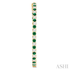 2.3 MM Emerald and Alternating 2 1/2 Ctw Round Cut Inside-Out Diamond Precious Hoop Earrings in 14K Yellow Gold