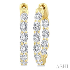 2 Ctw Inside-Out Oval Cut Diamond Hoop Earrings in 14K Yellow Gold
