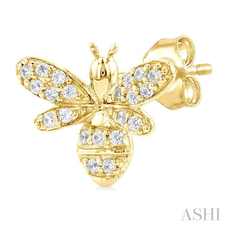 1/8 Ctw Petite Bumble Bee Round Cut Diamond Fashion Stud Earring in 10K Yellow Gold