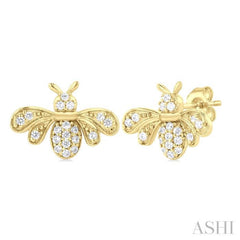 1/8 Ctw Petite Bumble Bee Round Cut Diamond Fashion Stud Earring in 10K Yellow Gold