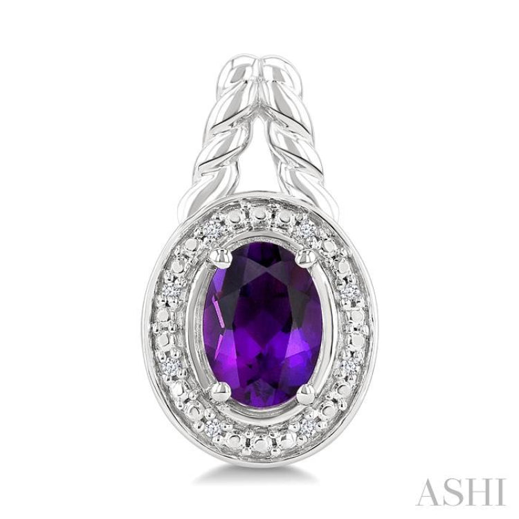 8X6 MM Cushion Shape Amethyst and 1/20 Ctw Round Cut Diamond Semi-Precious Earrings in Sterling Silver
