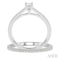 3/8 Ctw Diamond Wedding Set with 1/3 Ctw Princess Cut Engagement Ring and 1/10 Ctw Wedding Band in 14K White Gold