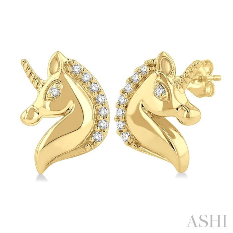 1/20 Ctw Petite Unicorn Round Cut Diamond Fashion Stud Earring in 10K Yellow Gold