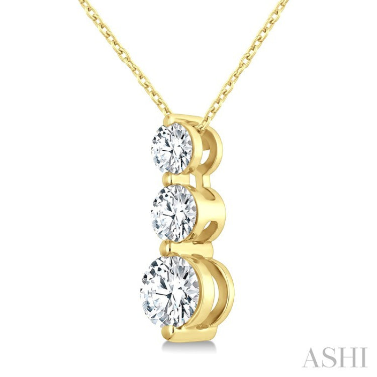 3/4 Ctw Round Cut Diamond Three-Stone Snowman Pendant With Chain in 14K Yellow Gold