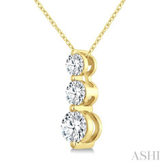 3/4 Ctw Round Cut Diamond Three-Stone Snowman Pendant With Chain in 14K Yellow Gold