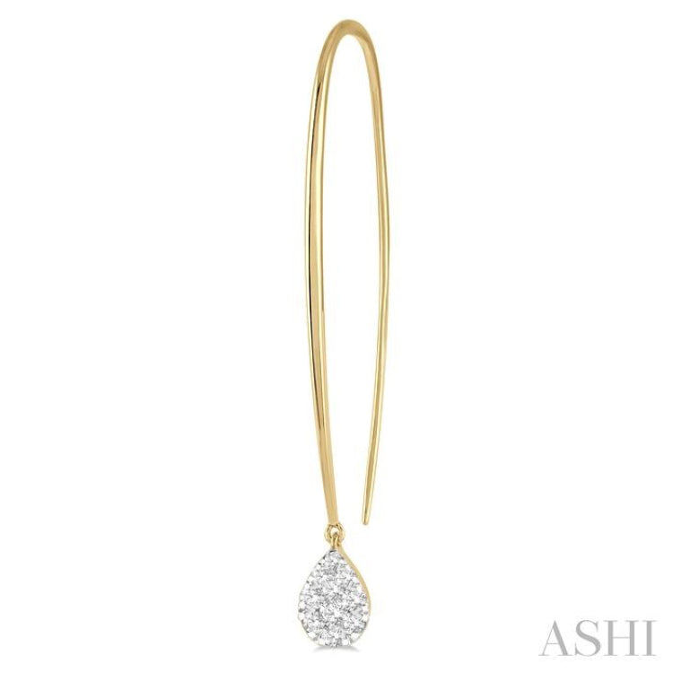 1/2 Ctw Pear Shape Dangler Lovebright Round Cut Diamond Earring in 14K Yellow and White Gold
