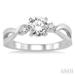 3/8 Ctw Diamond Engagement Ring with 1/3 Ct Round Cut Center Stone in 14K White Gold