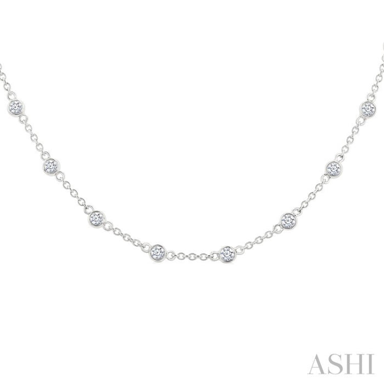 1 Ctw Bezel Set Round Cut Diamond Station Necklace in 14K White Gold