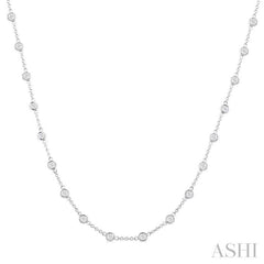 2 Ctw Bezel Set Round Cut Diamond Station Necklace in 14K White Gold