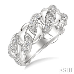 1/20 Ctw Round Cut Diamond Curb & Cuban Ring in Sterling Silver