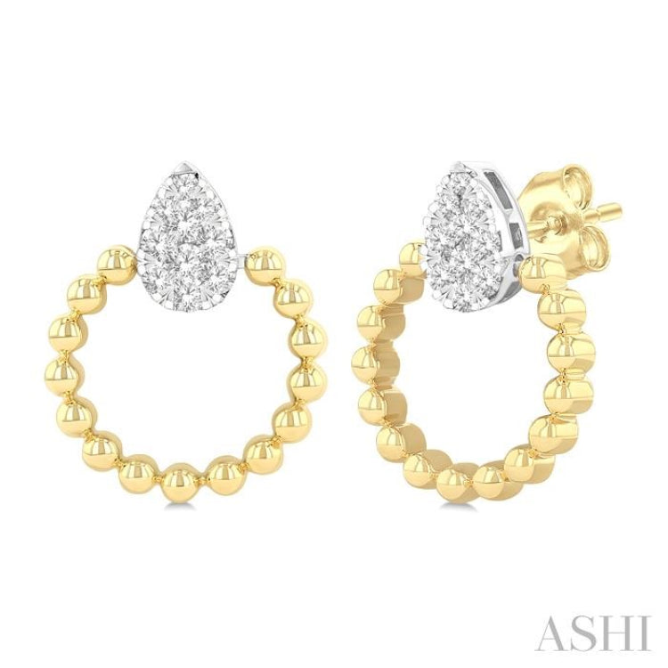 1/4 Ctw Round Cut Diamond Bead Shank Pear Shape Lovebright Earrings in 10K Yellow and White Gold