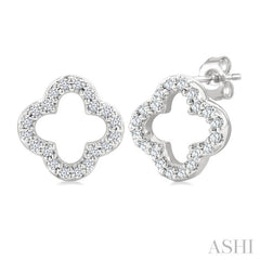 1/6 Ctw Petite Clover Round Cut Diamond Fashion Stud Earring in 10K White Gold
