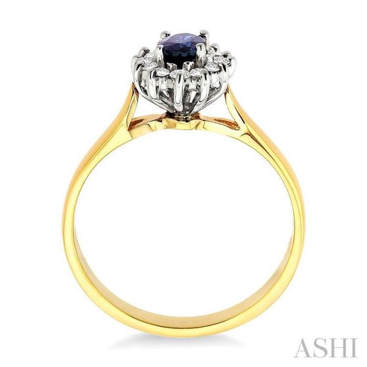 6x4MM Oval Cut Sapphire and 1/5 Ctw Round Cut Diamond Ring in 14K Yellow Gold