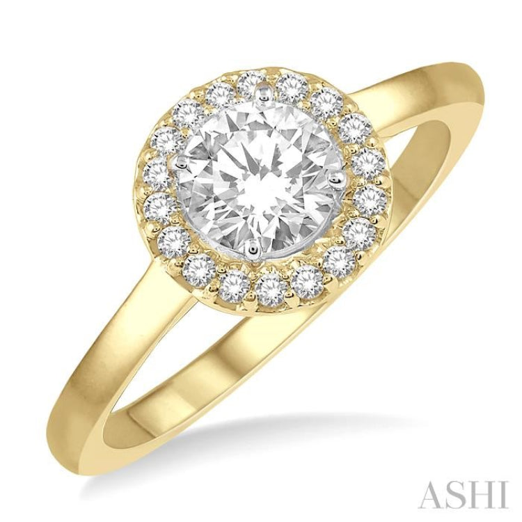 1/3 Ctw Diamond Halo Engagement Ring With 1/4 Ct Round Cut Center Stone in 14K Yellow and White Gold