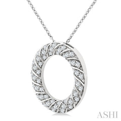 1/2 Ctw Ribbed Swirl Circle Round Cut Diamond Fashion Pendant With Chain in 14K White Gold