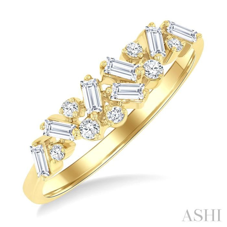 1/3 Ctw Scatter Baguette and Round Cut Diamond Stackable Fashion Band in 10K Yellow Gold