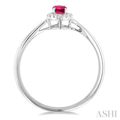 5x3 MM Oval Shape Pink Tourmaline and 1/20 Ctw Round Cut Diamond Halo Semi-Precious Ring in 14K White Gold