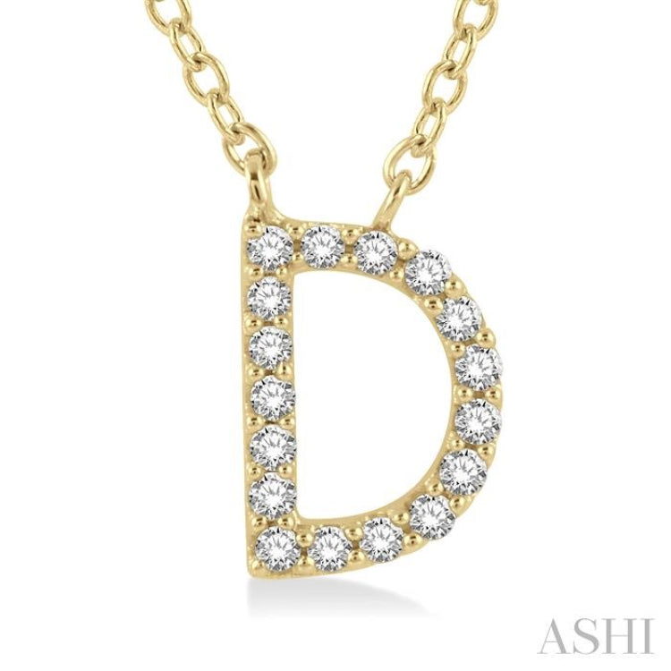 1/20 Ctw Initial 'D' Round Cut Diamond Pendant With Chain in 10K Yellow Gold