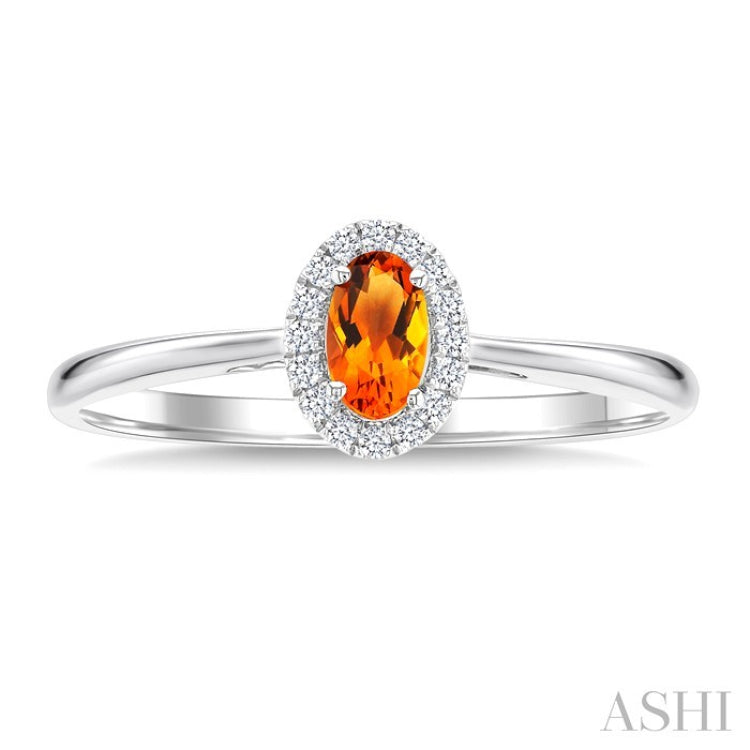 5x3 MM Oval Shape Citrine and 1/20 Ctw Round Cut Diamond Halo Semi-Precious Ring in 14K White Gold