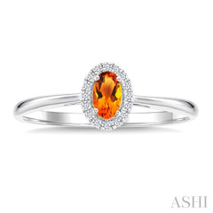 5x3 MM Oval Shape Citrine and 1/20 Ctw Round Cut Diamond Halo Semi-Precious Ring in 14K White Gold